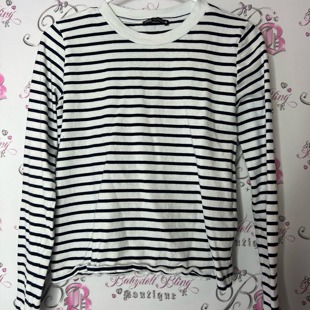 Zara striped shirt Black and White Striped Long Sleeve Top